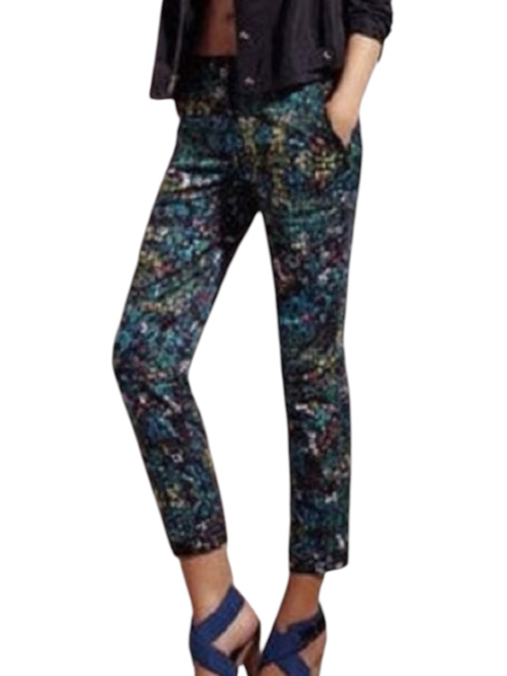 DEREK LAM for Design Nation Rio Multicolor Cropped Skinny Stretch Pants Size 10